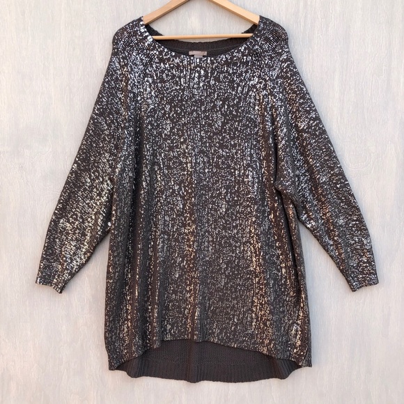 H&M Sweaters - H&M+ metallic paint tunic sweater grey silver 3x